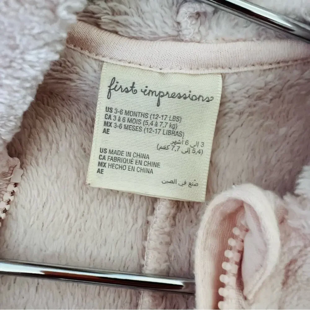 First Impressions Whisper Pink Zip Furry Bunting Footie Onesie Ear Hoodie